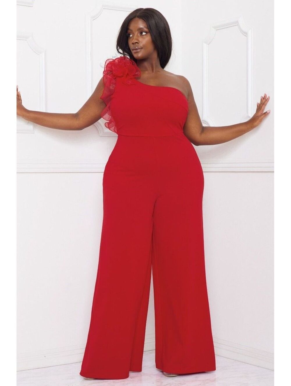 One Shoulder Crepe Plus Size Jumpsuit NWT